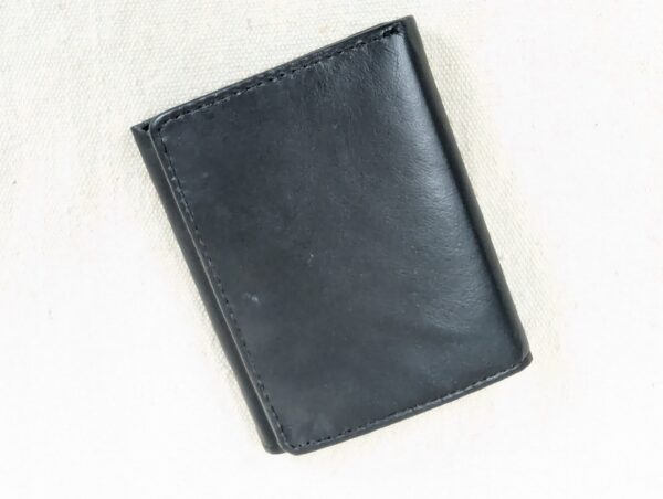 Vintage Black Leather Tri-Fold Wallet Minimalist Design Multiple Card Slots C...