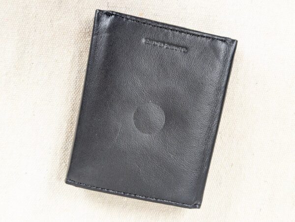Vintage Black Leather Tri-Fold Wallet Minimalist Design Multiple Card Slots C...