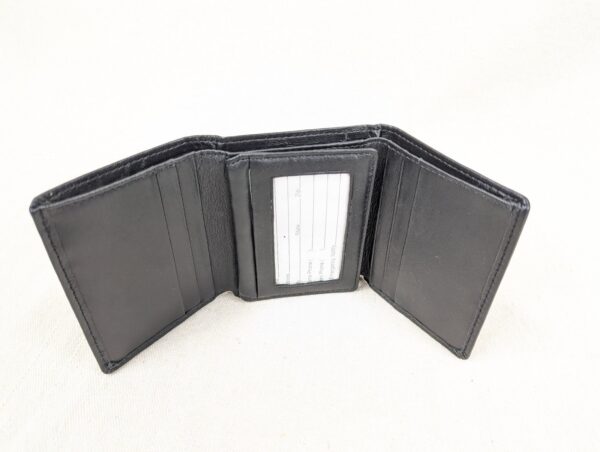 Vintage Black Leather Tri-Fold Wallet Minimalist Design Multiple Card Slots C...