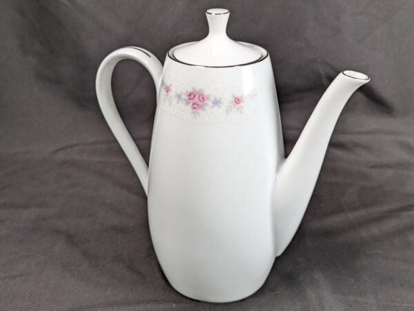 Vintage Coventry Fine China Teapot Floral Lace 655 Pink Blue Floral Silver Trim