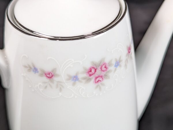 Vintage Coventry Fine China Teapot Floral Lace 655 Pink Blue Floral Silver Trim