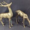 Vintage Brass Deer Figurines Set Standing and Grazing Pair Decorative 12 Inch...
