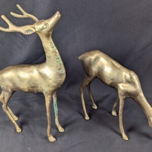 Vintage Brass Deer Figurines Set Standing and Grazing Pair Decorative 12 Inch...