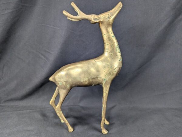 Vintage Brass Deer Figurines Set Standing and Grazing Pair Decorative 12 Inch...