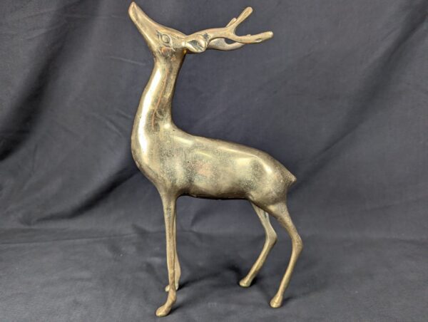 Vintage Brass Deer Figurines Set Standing and Grazing Pair Decorative 12 Inch...