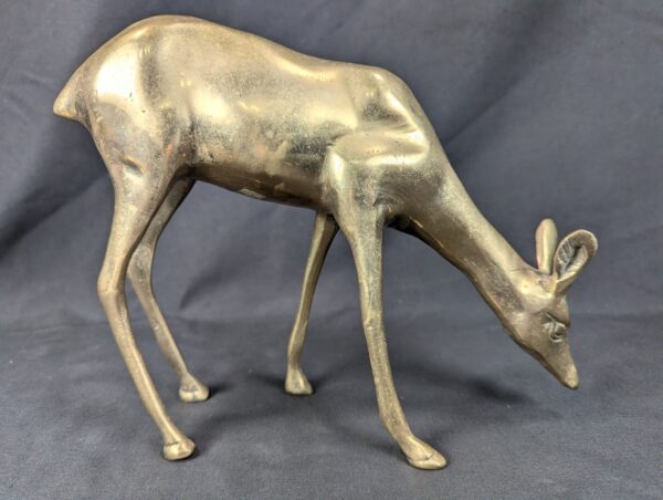 Vintage Brass Deer Figurines Set Standing and Grazing Pair Decorative 12 Inch...