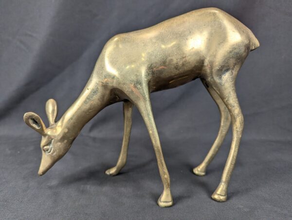 Vintage Brass Deer Figurines Set Standing and Grazing Pair Decorative 12 Inch...