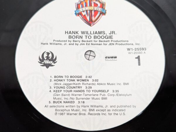 Hank Williams Jr. Born to Boogie 1987 Vinyl LP Record Warner Bros W1-25593 Good