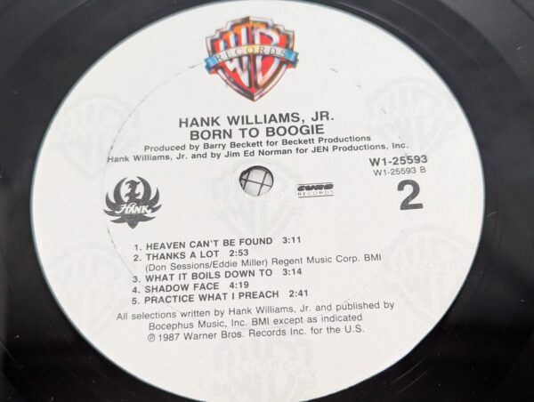 Hank Williams Jr. Born to Boogie 1987 Vinyl LP Record Warner Bros W1-25593 Good