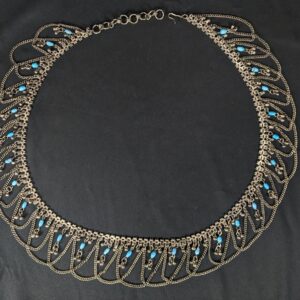 Vintage MCM Alpaca Silver Swag Hip Belt Draped Chains Blue Beads Belly Dancing
