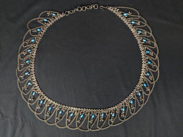 Vintage MCM Alpaca Silver Swag Hip Belt Draped Chains Blue Beads Belly Dancing