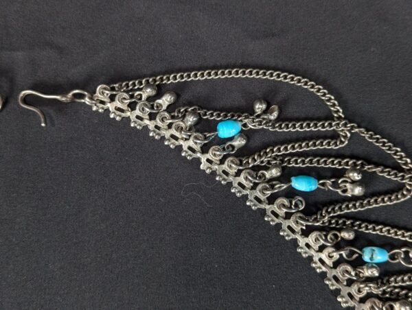 Vintage MCM Alpaca Silver Swag Hip Belt Draped Chains Blue Beads Belly Dancing
