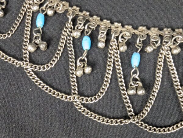 Vintage MCM Alpaca Silver Swag Hip Belt Draped Chains Blue Beads Belly Dancing