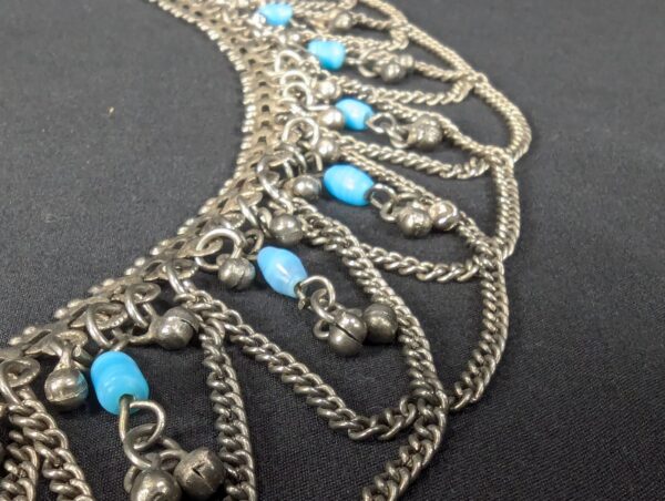 Vintage MCM Alpaca Silver Swag Hip Belt Draped Chains Blue Beads Belly Dancing
