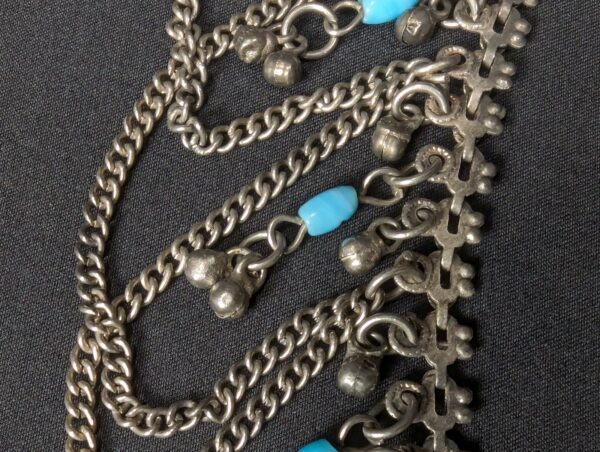 Vintage MCM Alpaca Silver Swag Hip Belt Draped Chains Blue Beads Belly Dancing