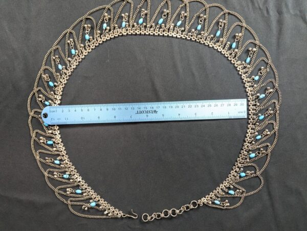 Vintage MCM Alpaca Silver Swag Hip Belt Draped Chains Blue Beads Belly Dancing