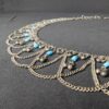 Vintage MCM Alpaca Silver Swag Hip Belt Draped Chains Blue Beads Belly Dancing