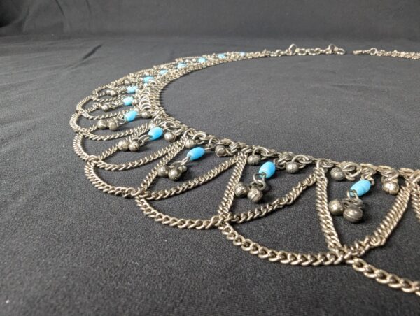 Vintage MCM Alpaca Silver Swag Hip Belt Draped Chains Blue Beads Belly Dancing