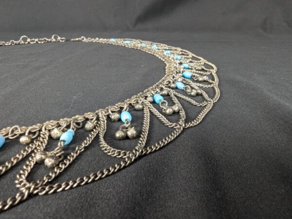 Vintage MCM Alpaca Silver Swag Hip Belt Draped Chains Blue Beads Belly Dancing