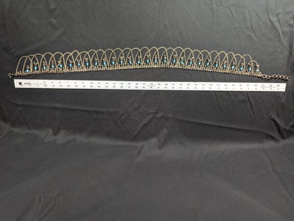 Vintage MCM Alpaca Silver Swag Hip Belt Draped Chains Blue Beads Belly Dancing