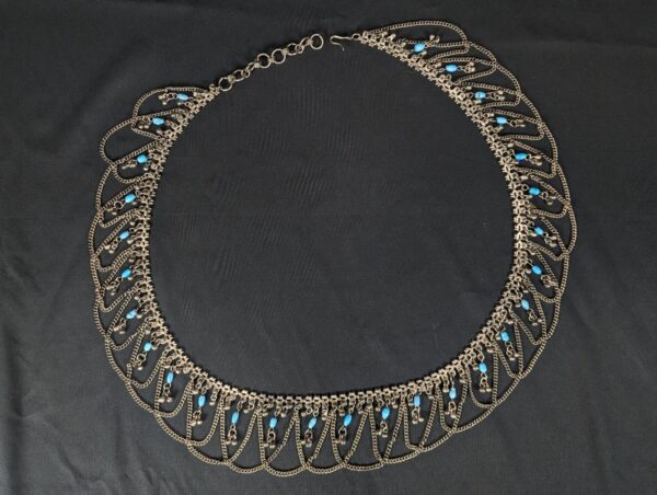 Vintage MCM Alpaca Silver Swag Hip Belt Draped Chains Blue Beads Belly Dancing