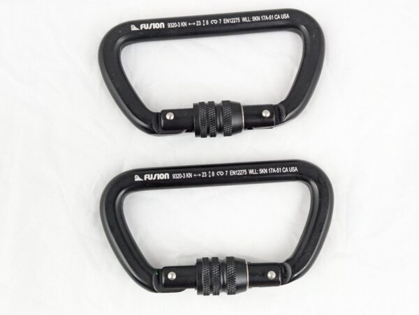 Pair of Fusion 9320-3 Screw-Lock Carabiners 23kN Black Climbing Industrial Gear