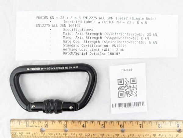 Fusion Climb Aluminum D-Shaped Carabiner Screw-Lock Gate 23kN Rated Batch 160107