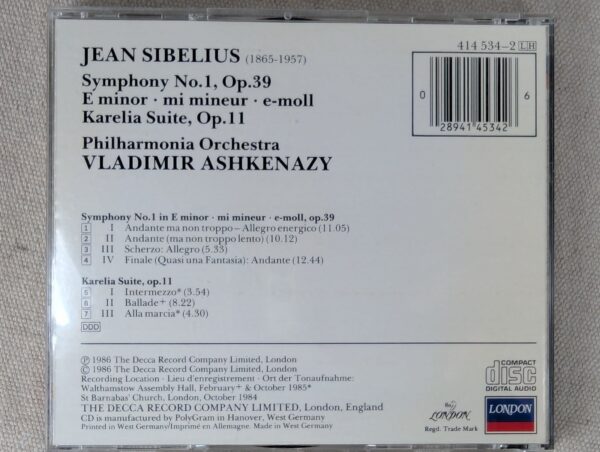 Sibelius: Symphony No. 1; Karelia Suite (CD, London)