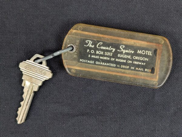 Vintage Country Squire Motel Room Key and Plastic Tag Schlage Hardware Keychain