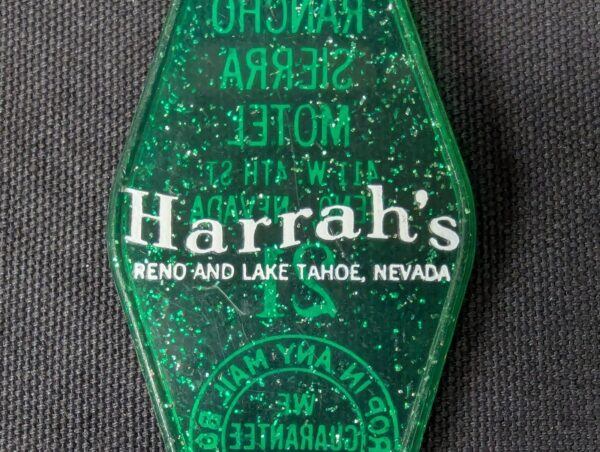 Vintage Rancho Sierra Motel Key and Green Plastic Keychain Tag Schlage Reno NV