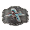 Vintage Southwest Belt Buckle Silver Tone Red Turquoise Man Bird Design Good