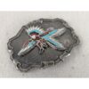 Vintage Southwest Belt Buckle Silver Tone Red Turquoise Man Bird Design Good