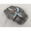 Vintage Southwest Belt Buckle Silver Tone Red Turquoise Man Bird Design Good
