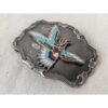Vintage Southwest Belt Buckle Silver Tone Red Turquoise Man Bird Design Good