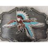 Vintage Southwest Belt Buckle Silver Tone Red Turquoise Man Bird Design Good