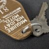 Vintage McGuire Holiday Motel Key and Keychain Wrightstown NJ Mid-Century Brown