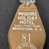 Vintage McGuire Holiday Motel Key and Keychain Wrightstown NJ Mid-Century Brown