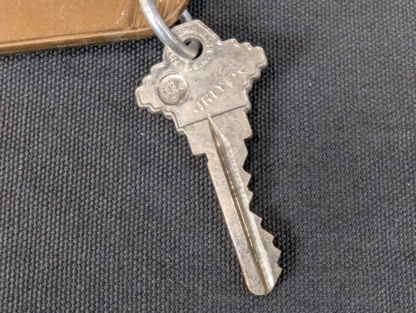 Vintage McGuire Holiday Motel Key and Keychain Wrightstown NJ Mid-Century Brown