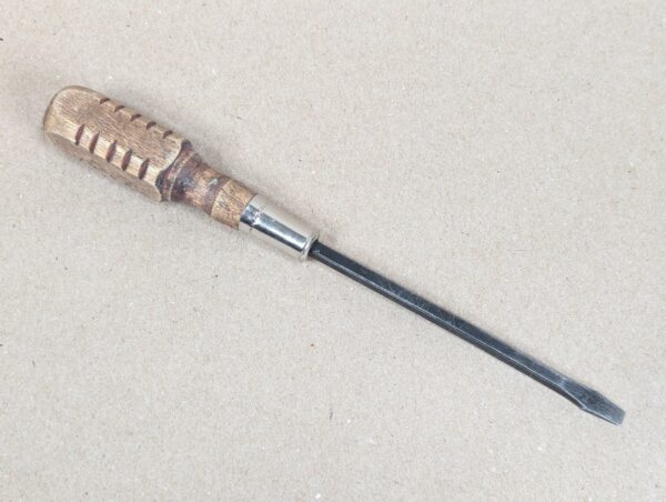 Vintage Flat-Head Screwdriver Wooden Handle Metal Ferrule Marked Taiwan Tool 10"