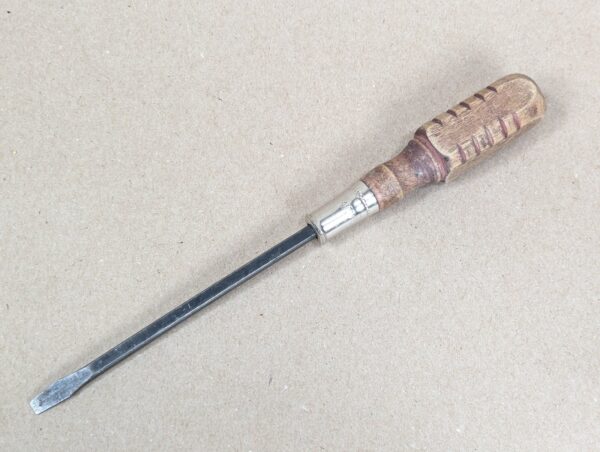 Vintage Flat-Head Screwdriver Wooden Handle Metal Ferrule Marked Taiwan Tool 10"
