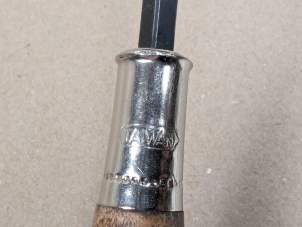 Vintage Flat-Head Screwdriver Wooden Handle Metal Ferrule Marked Taiwan Tool 10"