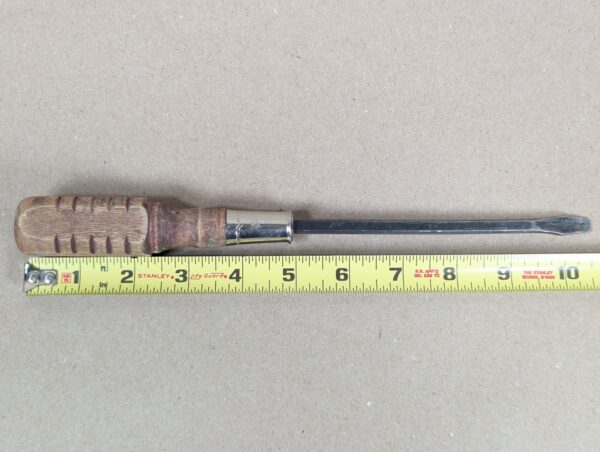 Vintage Flat-Head Screwdriver Wooden Handle Metal Ferrule Marked Taiwan Tool 10"