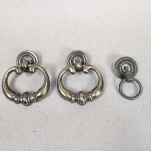 Vintage Brass Furniture Pulls Set 3pc Two Ornate Drop Pulls One Rosette Model...