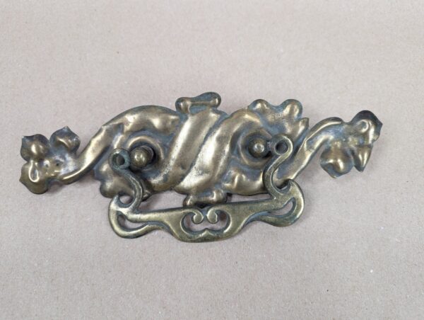 Vintage Art Nouveau Style Brass Drawer Pulls Swinging Handles Set of Three Brass