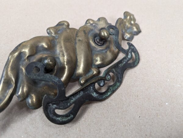 Vintage Art Nouveau Style Brass Drawer Pulls Swinging Handles Set of Three Brass