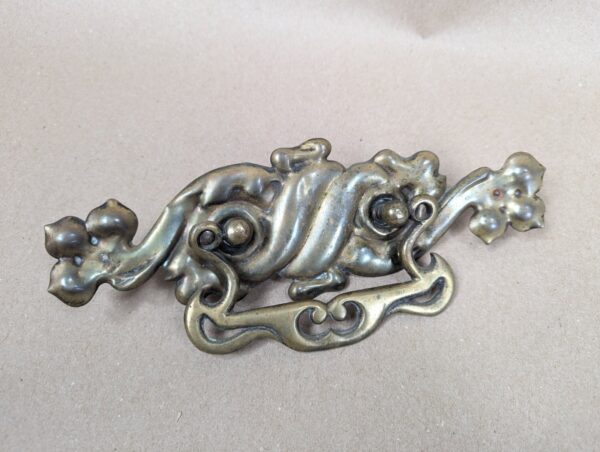 Vintage Art Nouveau Style Brass Drawer Pulls Swinging Handles Set of Three Brass