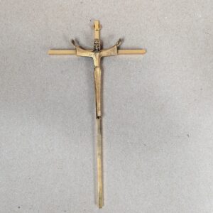 Mid-Century Modern Style Crucifix Pendant Linear Brass Cross Textured Metal F...