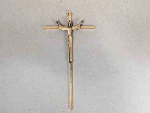 Mid-Century Modern Style Crucifix Pendant Linear Brass Cross Textured Metal F...