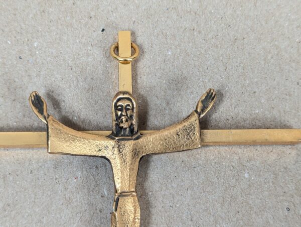 Mid-Century Modern Style Crucifix Pendant Linear Brass Cross Textured Metal F...