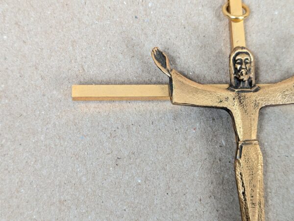 Mid-Century Modern Style Crucifix Pendant Linear Brass Cross Textured Metal F...